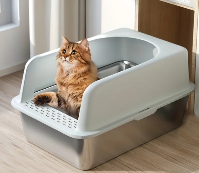 XL Stainless Steel Cat Litter Box with High Sides