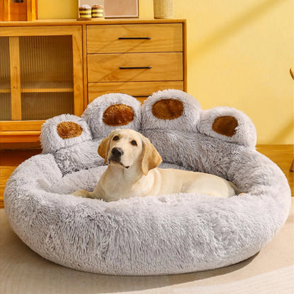 Cozy Paw-Shaped Fluffy Dog Bed