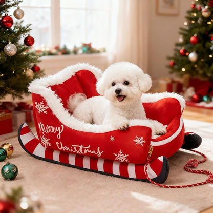 Cozy Christmas Pet Sleigh Bed - Warm & Washable