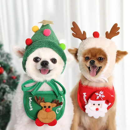 Festive Pet Christmas Hat & Saliva Towel Set
