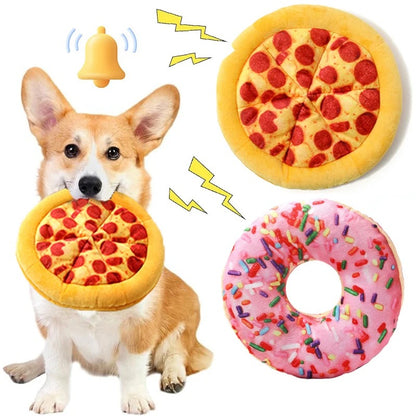 Irresistible Plush Pizza & Doughnut Dog Chew Toys