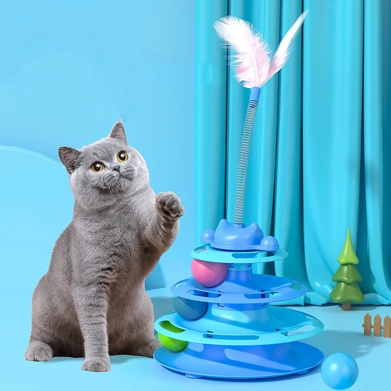 4-Layer Feather Cat Turntable Interactive Toy