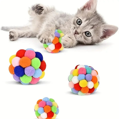 Colorful Cat Plush Ball Toy Set - Interactive Fun