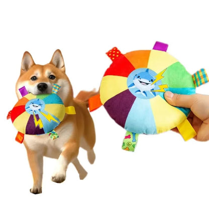 Vibrant Plush Flying Saucer Dog Toy with Bell
